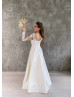 Long Sleeves Beaded Ivory Lace Satin High Slit Wedding Dress